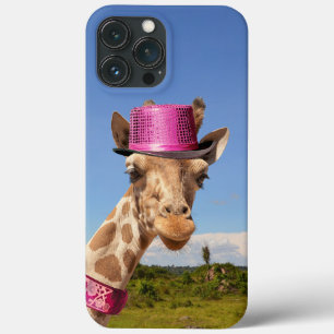 Funda Para iPhone 13 Pro Max Giraffe en gorra rosa brillante