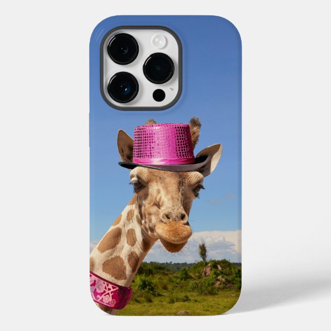 Funda De Case-Mate Para iPhone Giraffe en gorra rosa brillante (Reverso )