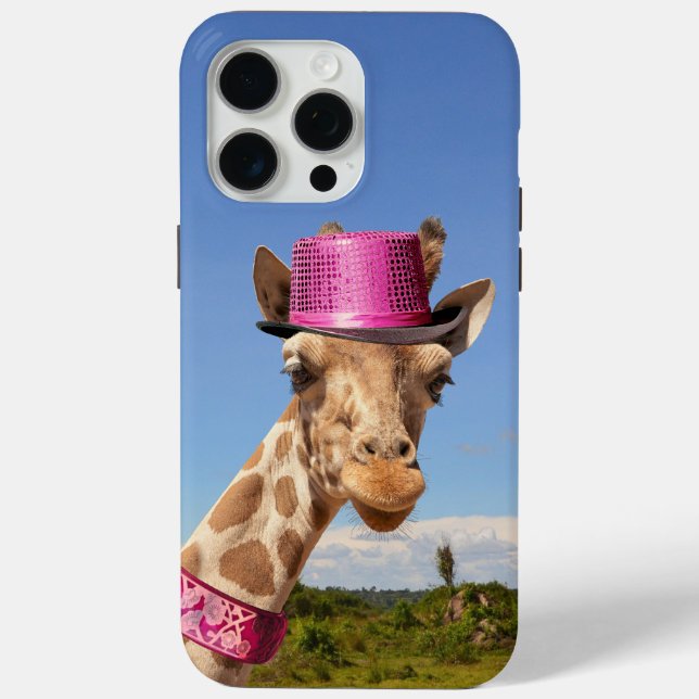 Funda De Case-Mate Para iPhone Giraffe en gorra rosa brillante (Reverso )