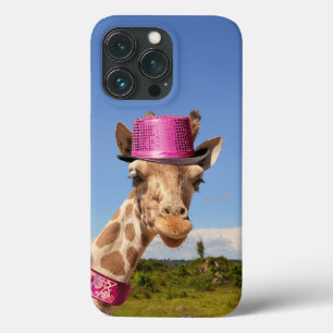 Funda Para iPhone 13 Pro Giraffe en gorra rosa brillante