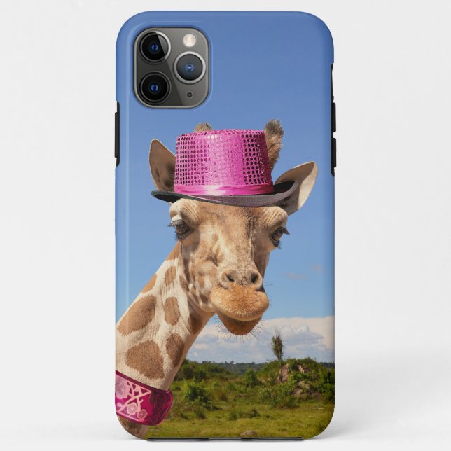 Funda De Case-Mate Para iPhone Giraffe en gorra rosa brillante (Reverso)