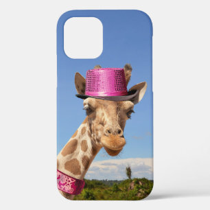 Funda Para iPhone 12 Giraffe en gorra rosa brillante