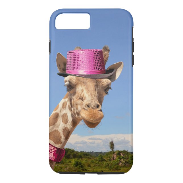 Funda De Case-Mate Para iPhone Giraffe en gorra rosa brillante (Reverso)