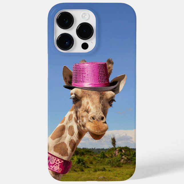 Funda De Case-Mate Para iPhone Giraffe en gorra rosa brillante (Reverso)