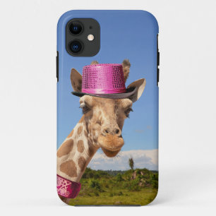 Funda Para iPhone 11 Giraffe en gorra rosa brillante