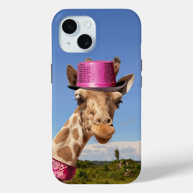 Funda De Case-Mate Para iPhone Giraffe en gorra rosa brillante (Reverso )