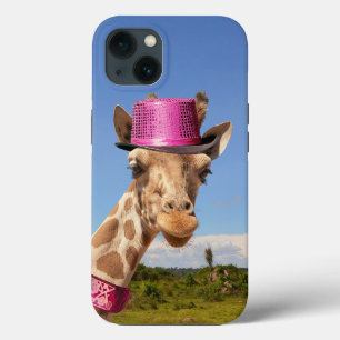 Funda Para iPhone 13 Giraffe en gorra rosa brillante