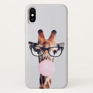 Funda Para iPhone X Giraffe Usando gafas sonando chicle rosa