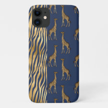 Giraffe y tigre Imprimir Bonito azul oro Moda