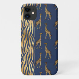 Funda Para iPhone 11 Giraffe y tigre Imprimir Bonito azul oro Moda