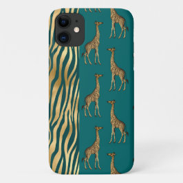 Funda Para iPhone 11 Giraffe y tigre Imprimir oro Bonito Verde azulada