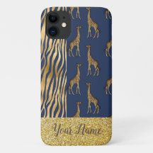 Giraffe y tigre Imprimir oro Purpurina nombre azul