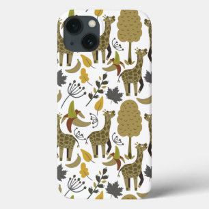 Funda Para iPhone 13 Giraffilia patrón impecable amarillo blanco alto