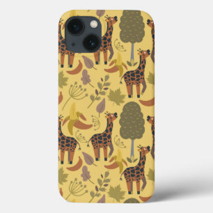 Funda Para iPhone 13 Giraffilia patrón transparente fondo amarillo
