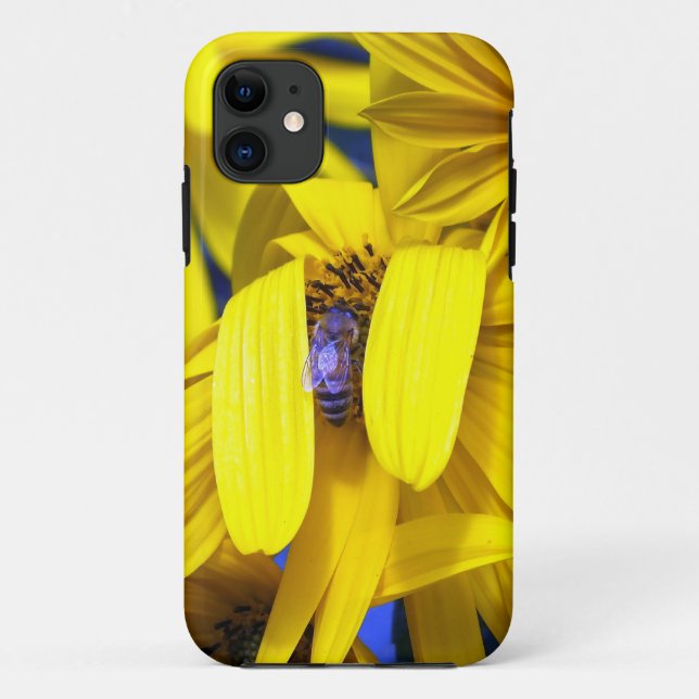Funda De Case-Mate Para iPhone Girasol amarillo, azul Bee iPhone 5 Funda (Reverso)