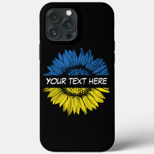 Funda Para iPhone 13 Pro Max Girasol amarillo azul. Texto personalizado. ¡Perso