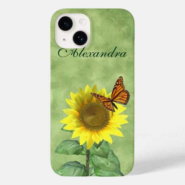 Funda De Case-Mate Para iPhone Girasol amarillo bonito y mariposa Naranja (Reverso )