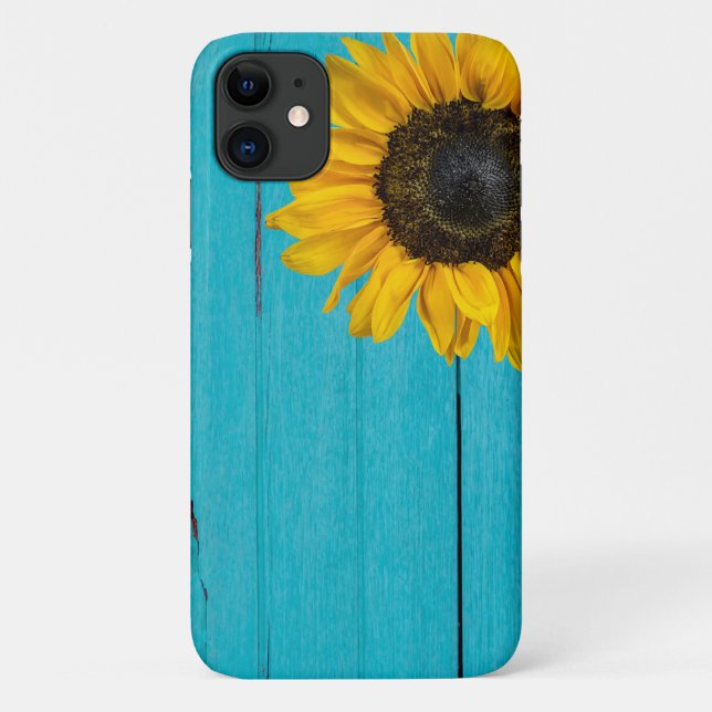 Funda De Case-Mate Para iPhone girasol amarillo en madera (Reverso)
