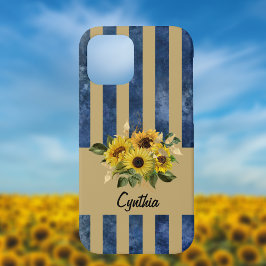 Funda Para iPhone 12 Girasol con franjas de oro y azul antiguo