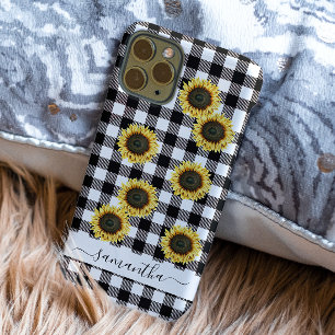 Funda Para iPhone 13 Pro Max Girasol Cuadro de Búfalo Negro Blanco Monograma