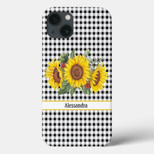 Funda Para iPhone 13 Girasol de Gingham negro personalizado