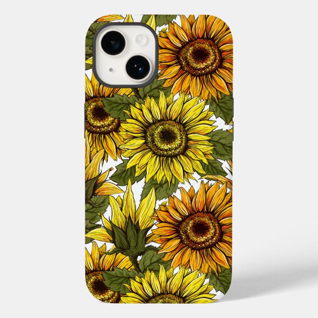Funda De Case-Mate Para iPhone Girasol dibujado a mano (Reverso )