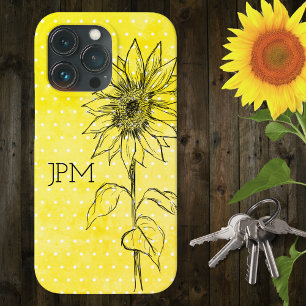 Funda Para iPhone 13 Pro Girasol dibujado a mano de punto amarillo estilo p