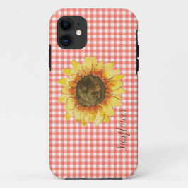 Funda Para iPhone 11 Girasol sobre Gingham 