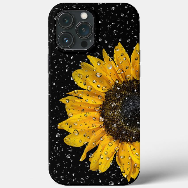 Funda De Case-Mate Para iPhone Girasol y gotas de lluvia (Reverso )
