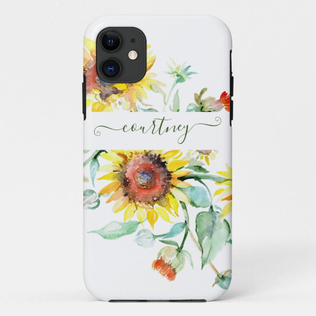 Funda De Case-Mate Para iPhone Girasoles acuarela personalizados    (Reverso)