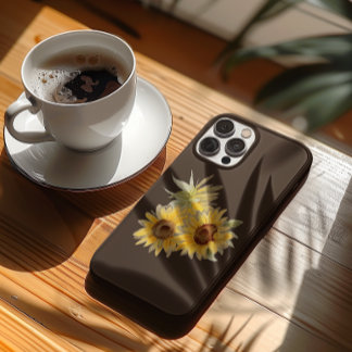 Funda Para iPhone 13 Pro Girasoles al aguarela Marrón