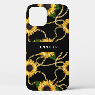 Funda Para iPhone 12 Girasoles Amarillos Elegantes Patrón con Estilo so