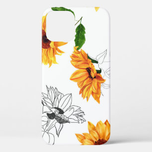 Funda Para iPhone 12 girasoles dibujados a mano: patrón amarillo vibran