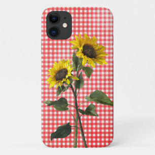 Funda Para iPhone 11 Girasoles en gingham roja