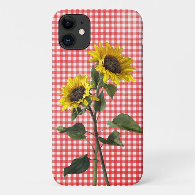 Funda De Case-Mate Para iPhone Girasoles en gingham roja (Reverso)