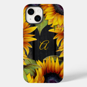 Funda Para iPhone 14 De Case-Mate Girasoles florales rústicos monograma de madera de