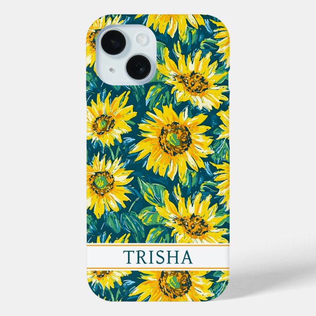 Funda De Case-Mate Para iPhone Girasoles Modernos Monogramados (Reverso )