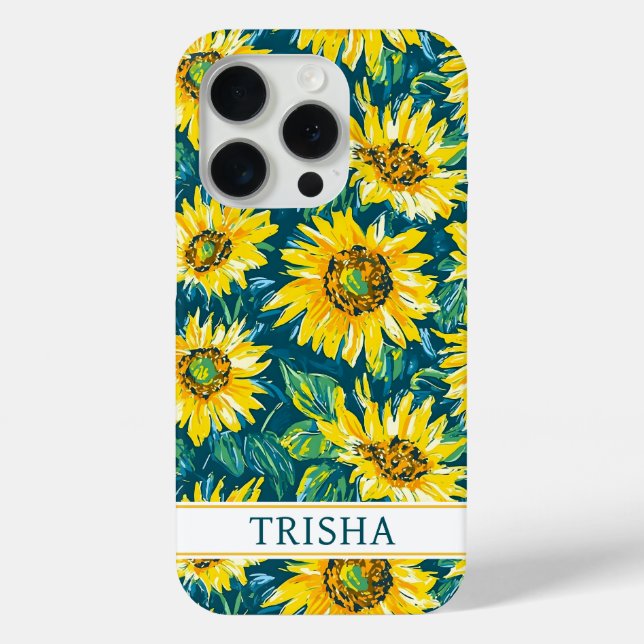 Funda De Case-Mate Para iPhone Girasoles Modernos Monogramados (Reverso )