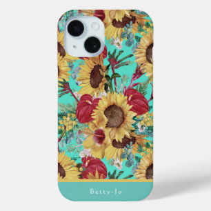 Funda Para iPhone 15 Girasoles Vintage y Flores Silvestres Tropicales d