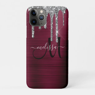 Funda Para iPhone 11 Pro Girly Borgoña cepillado nombre de Purpurina de go