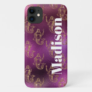 Funda Para iPhone 11 Girly Faux Purpurina Purple and Gold Mermaid Patte