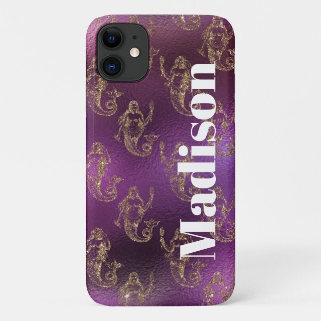 Funda De Case-Mate Para iPhone Girly Faux Purpurina Purple and Gold Mermaid Patte (Reverso)
