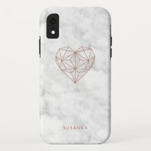 Funda Para iPhone XR Girly Faux Rosa Gold Geométrico Corazón   Marble L