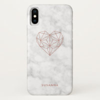 Girly Faux Rosa Gold Geométrico Corazón | Marble L