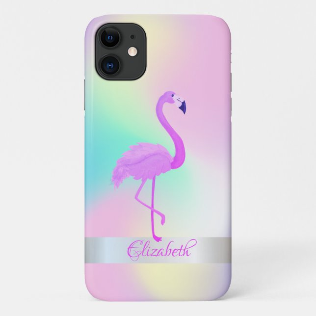 Funda De Case-Mate Para iPhone Girly Flamingo Holographic Ombre (Reverso)