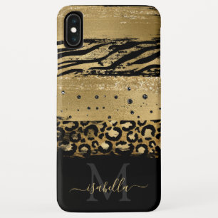 Funda Para iPhone XS Max Girly Fun Modern Gold Purpurina Script Monogramado