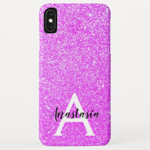 Funda Para iPhone XS Max Girly Glam Purpurina púrpura esparkles Monograma N