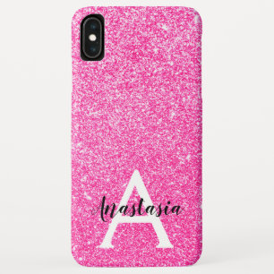 Funda Para iPhone XS Max Girly Glam Rosa Brillante Purpurina Monograma Nomb