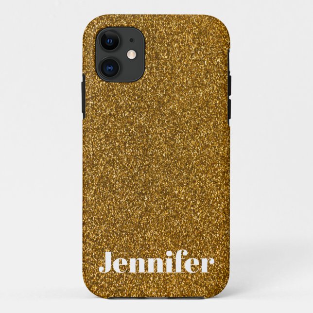 Funda De Case-Mate Para iPhone Girly Gold Purpurina Personalizado (Reverso)