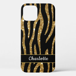 Funda Para iPhone 12 Girly Gold Purpurina Tiger Stripe Nombre